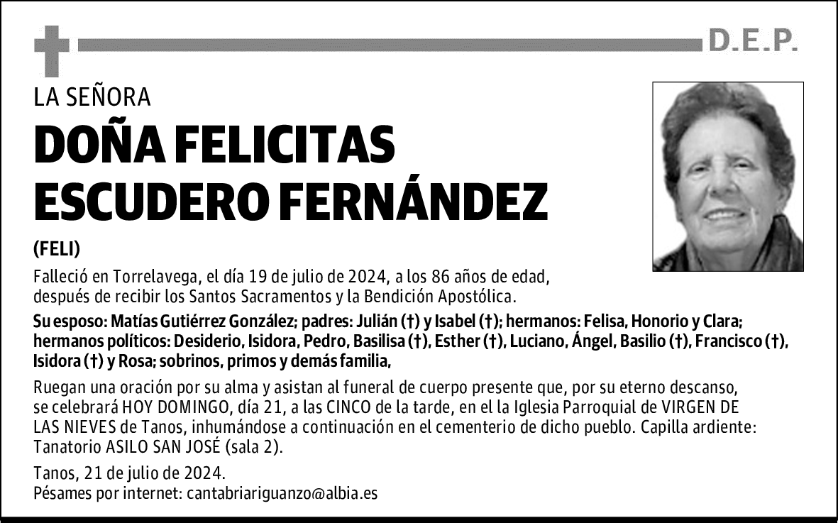 DOÑA FELICITAS ESCUDERO FERNÁNDEZ