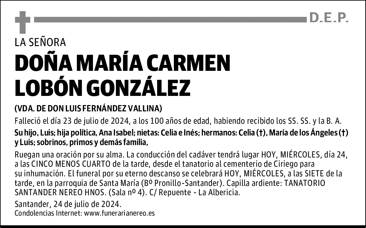 DOÑA MARÍA CARMEN LOBÓN GONZÁLEZ