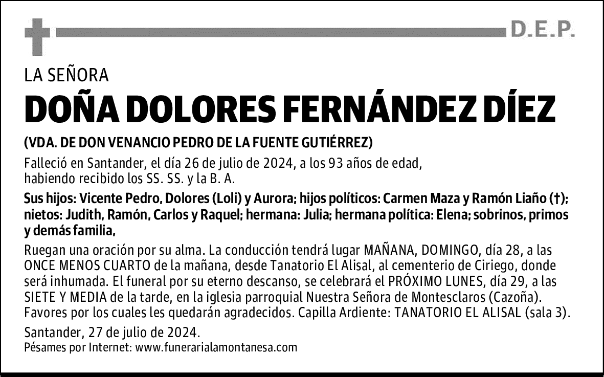 DOÑA DOLORES FERNÁNDEZ DÍEZ