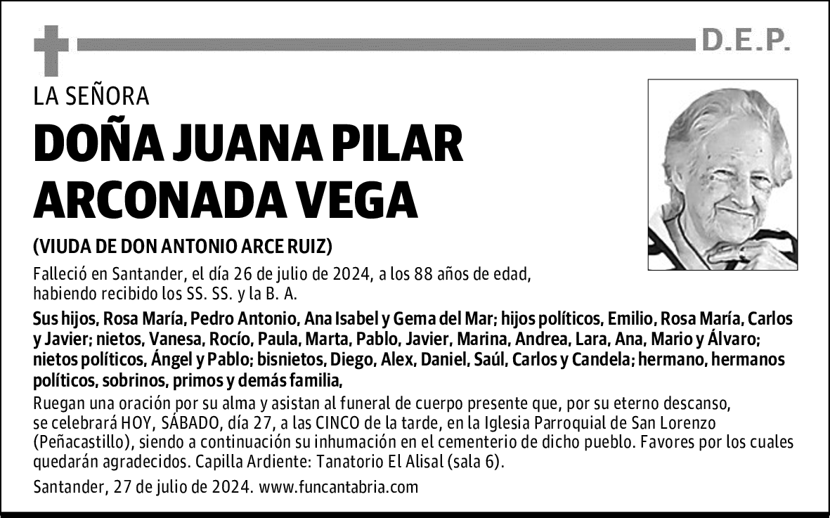 DOÑA JUANA PILAR ARCONADA VEGA