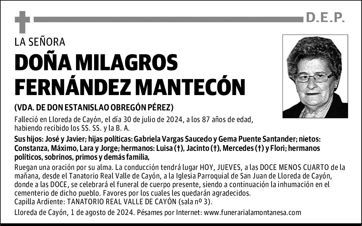 DOÑA MILAGROS FERNÁNDEZ MANTECÓN