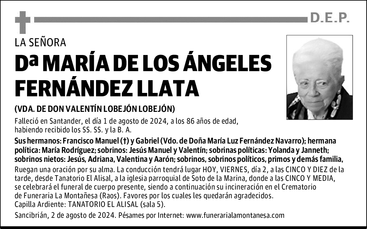 DOÑA MARÍA DE LOS ÁNGELES FERNÁNDEZ LLATA