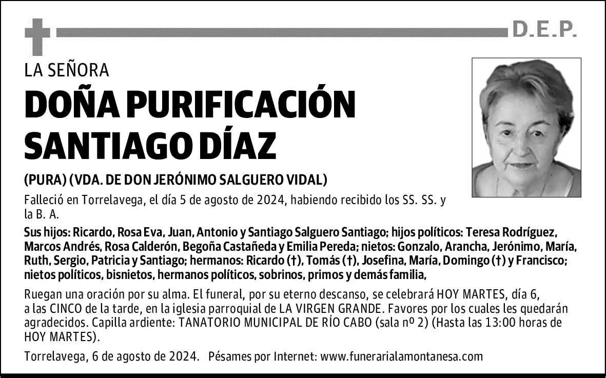 DOÑA PURIFICACIÓN SANTIAGO DÍAZ