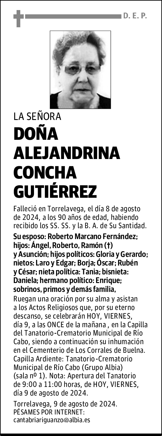 DOÑA ALEJANDRINA CONCHA GUTIÉRREZ