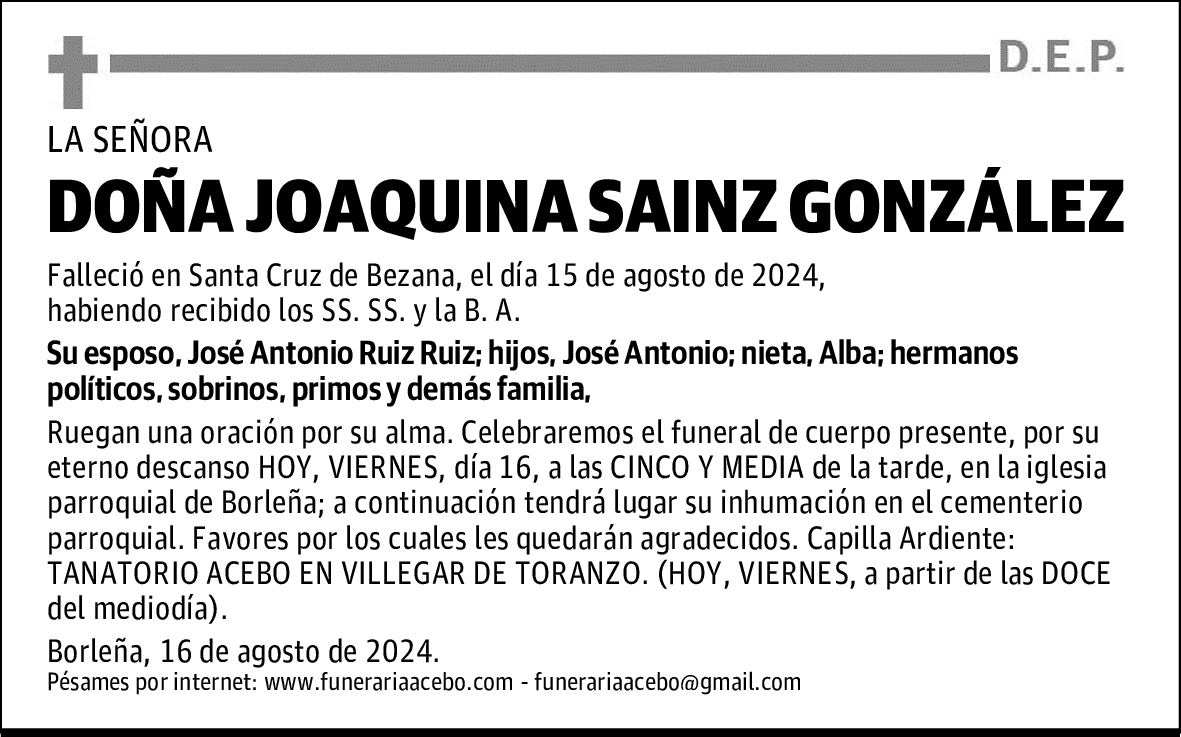DOÑA JOAQUINA SAINZ GONZÁLEZ