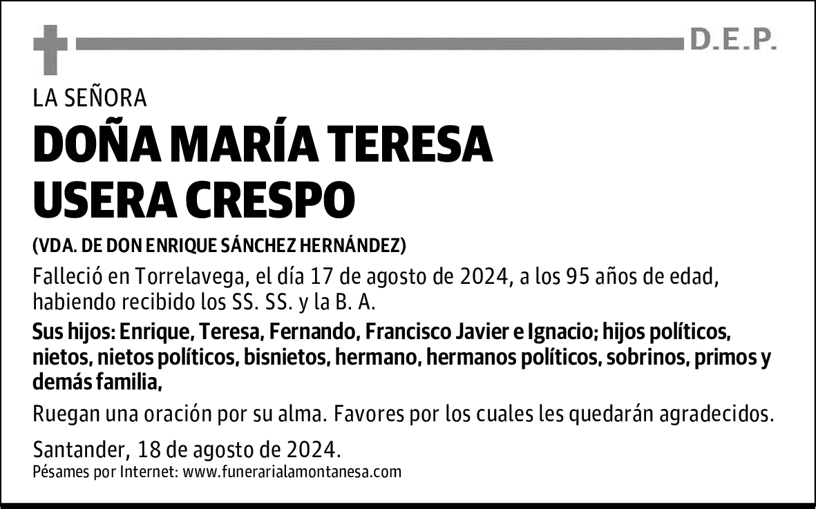 DOÑA MARÍA TERESA USERA CRESPO