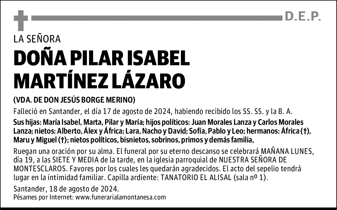 DOÑA PILAR ISABEL MARTÍNEZ LÁZARO