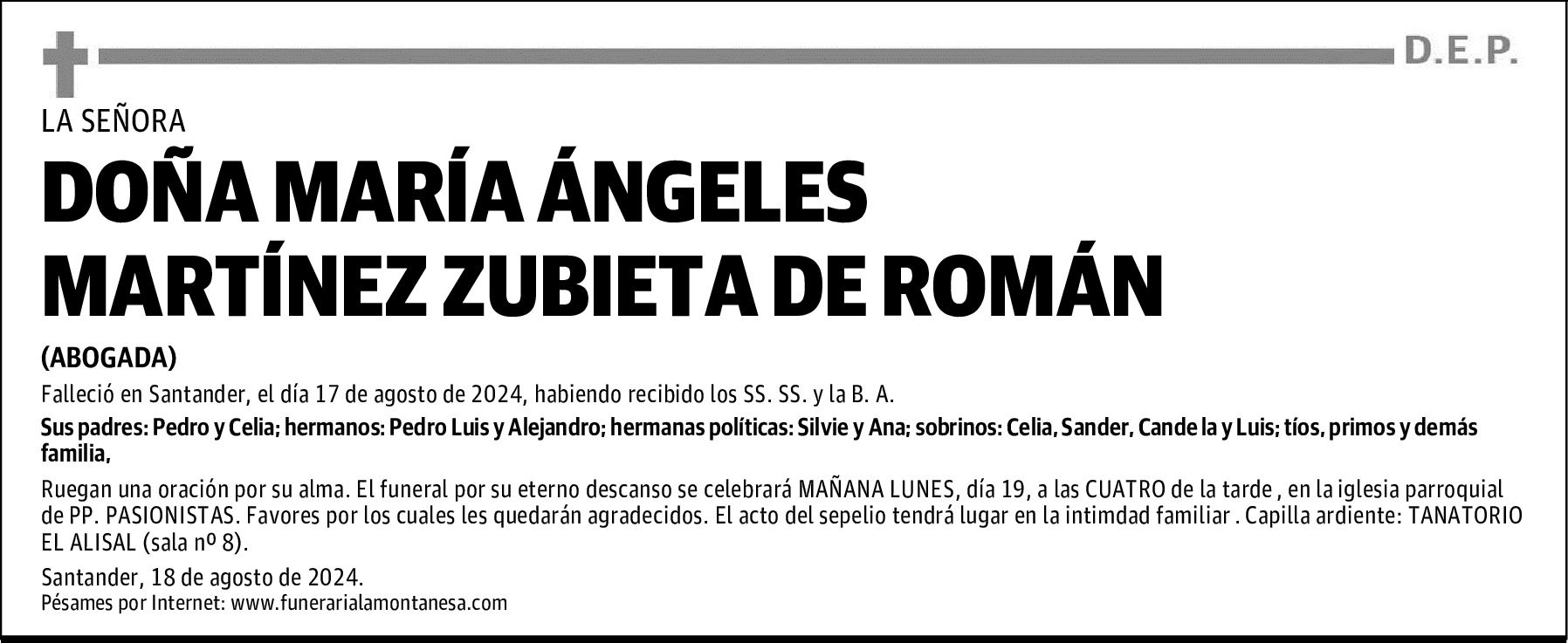 DOÑA MARÍA ÁNGELES MARTÍNEZ ZUBIETA DE ROMÁN