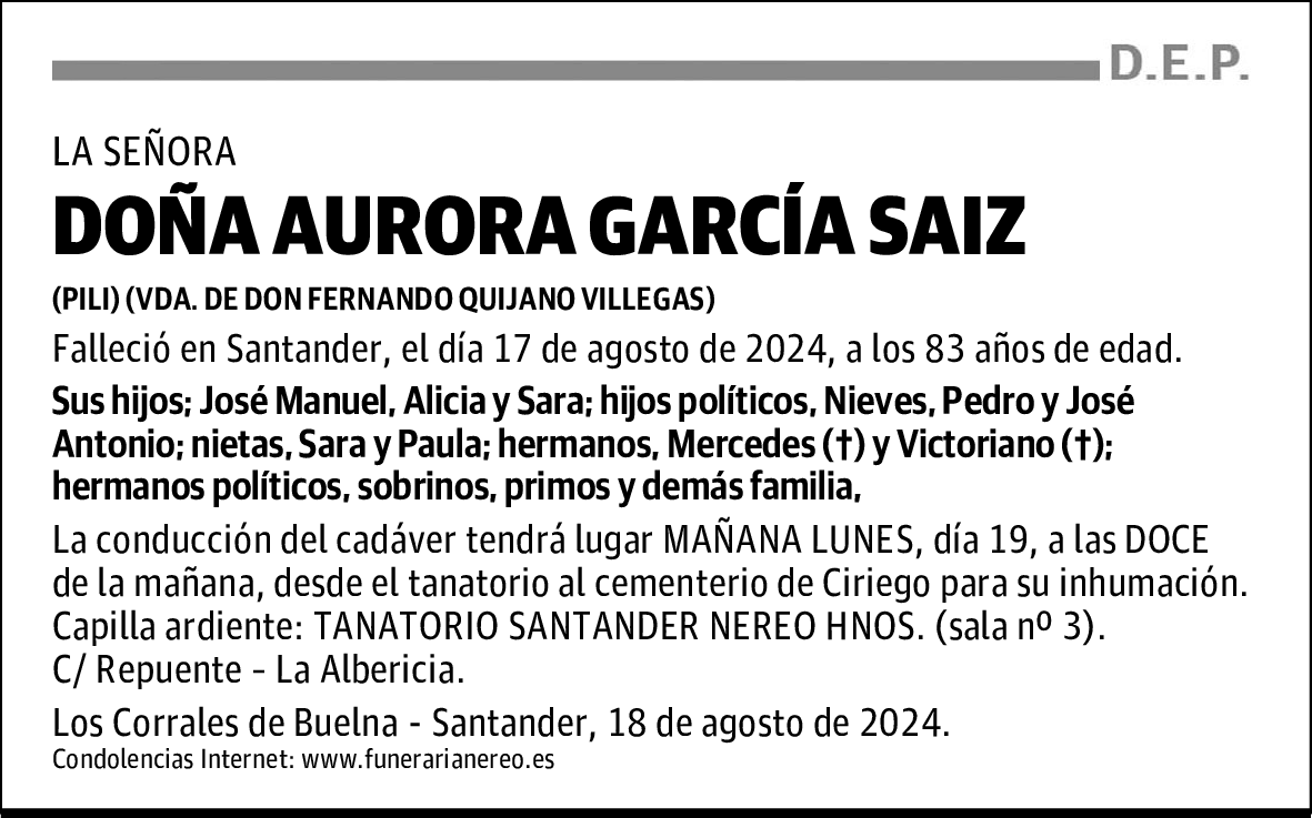 DOÑA AURORA GARCÍA SAIZ