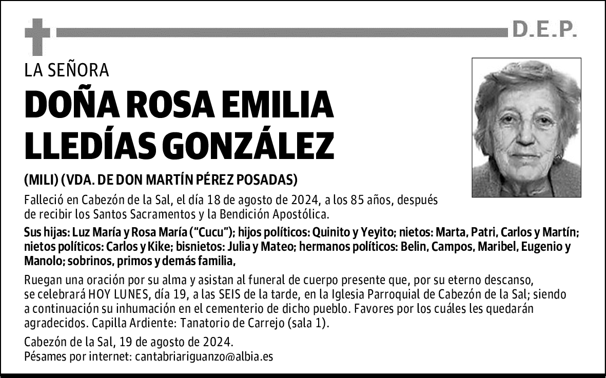 DOÑA ROSA EMILIA LLEDÍAS GONZÁLEZ