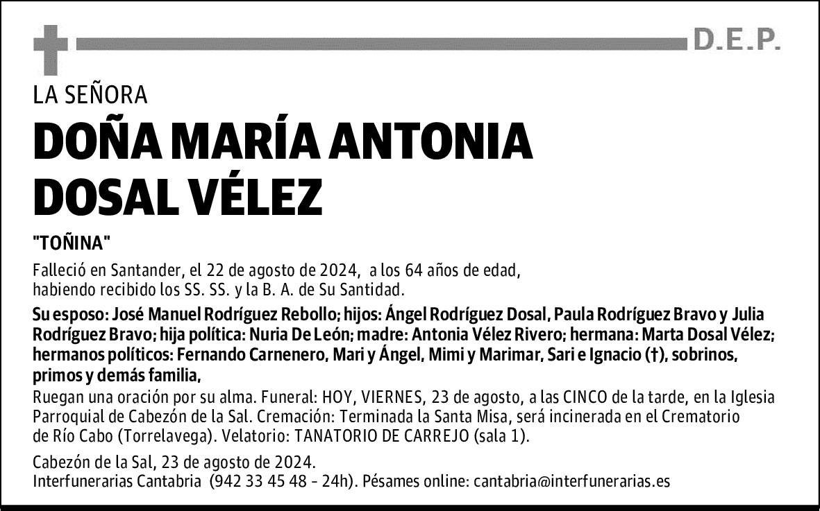 DOÑA MARÍA ANTONIA DOSAL VÉLEZ