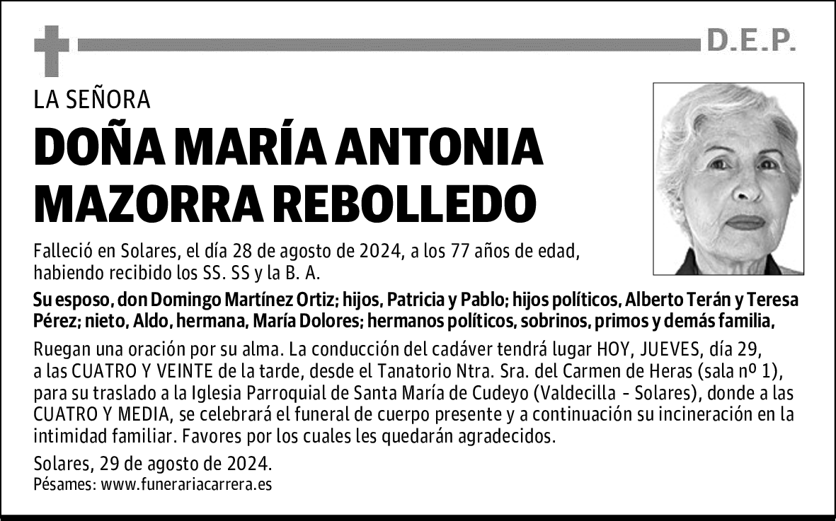 DOÑA MARÍA ANTONIA MAZORRA REBOLLEDO