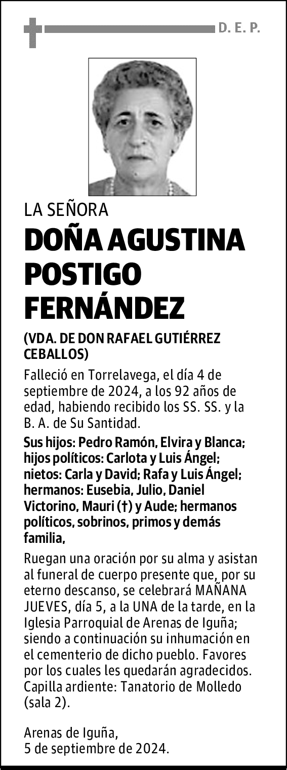 DOÑA AGUSTINA POSTIGO FERNÁNDEZ