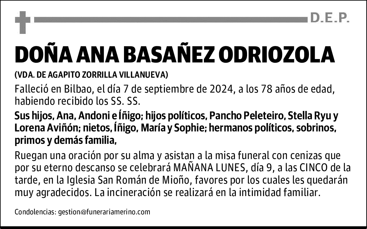 DOÑA ANA BASAÑEZ ODRIOZOLA