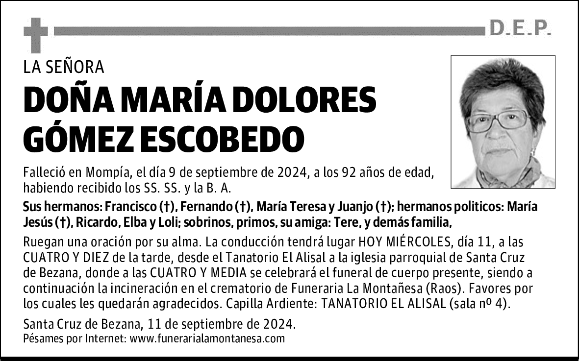 DOÑA MARÍA DOLORES GÓMEZ ESCOBEDO