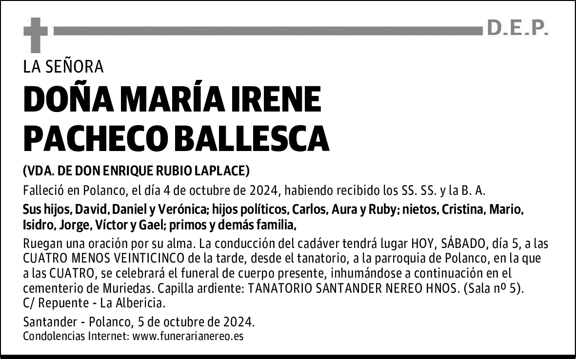 DOÑA MARÍA IRENE PACHECO BALLESCA