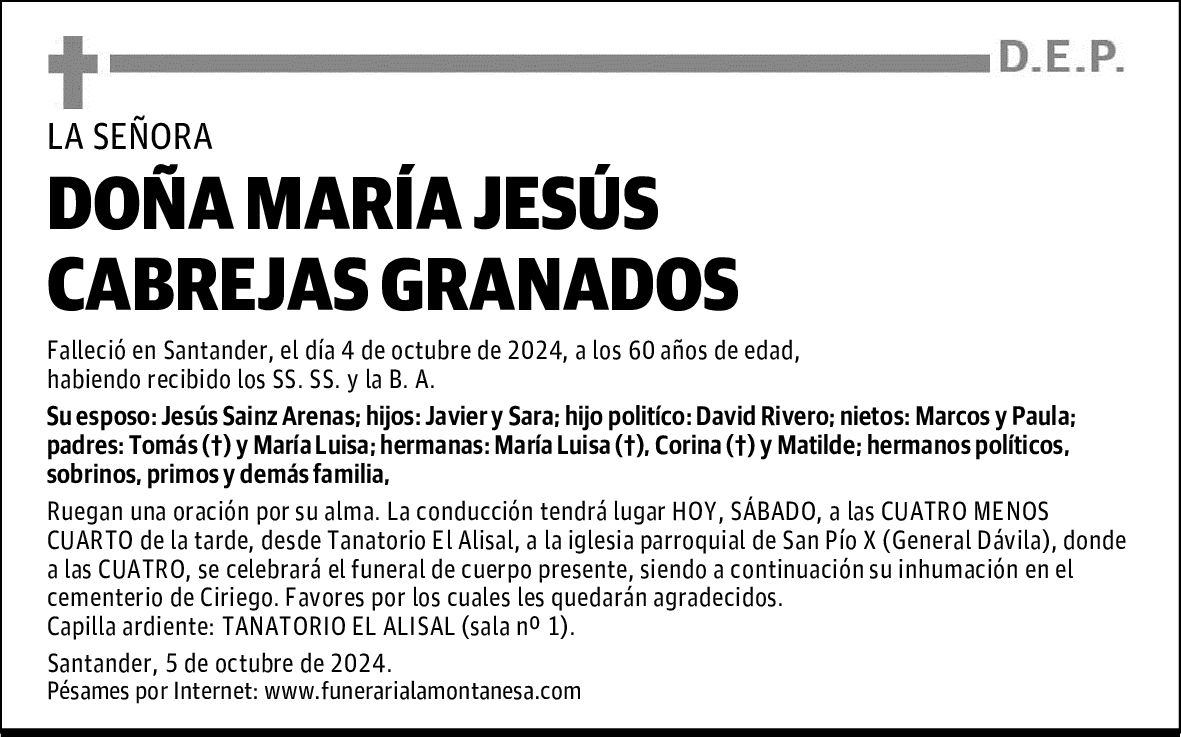 DOÑA MARÍA JESÚS CABREJAS GRANADOS