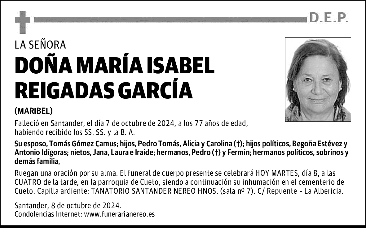 DOÑA MARÍA ISABEL REIGADAS GARCÍA