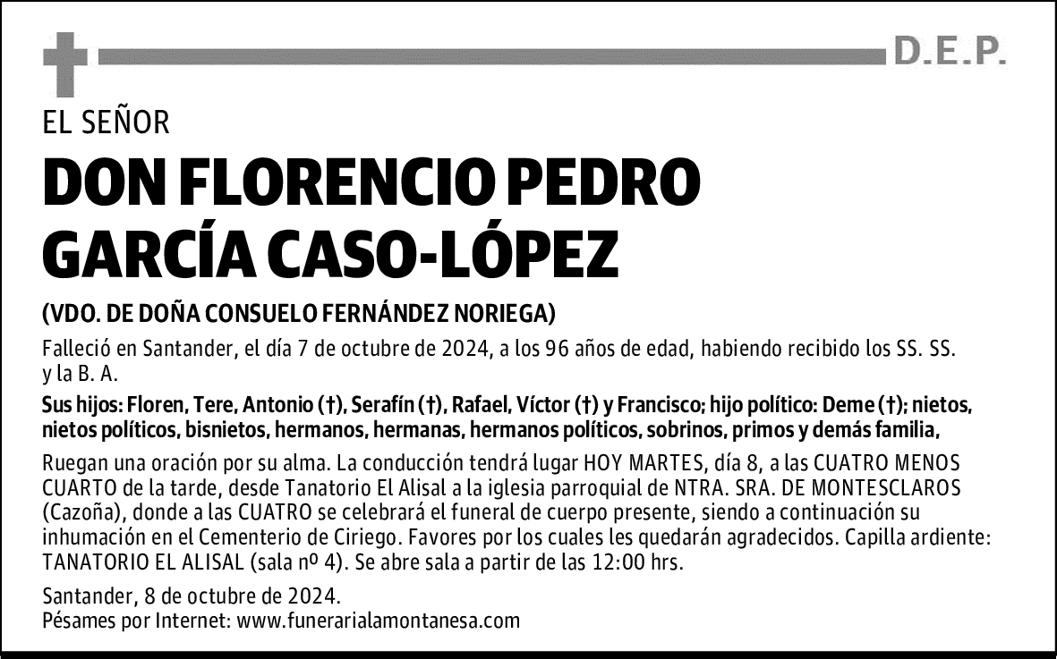 DON FLORENCIO PEDRO GARCÍA CASO-LÓPEZ