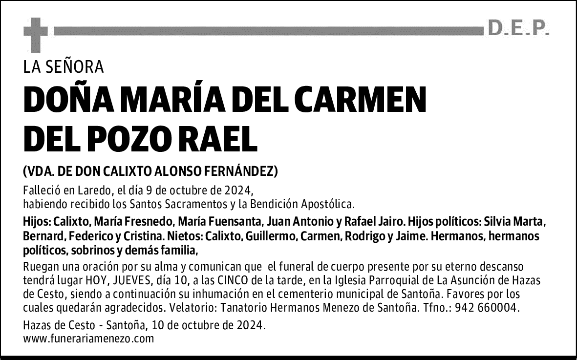 DOÑA MARÍA DEL CARMEN DEL POZO RAEL