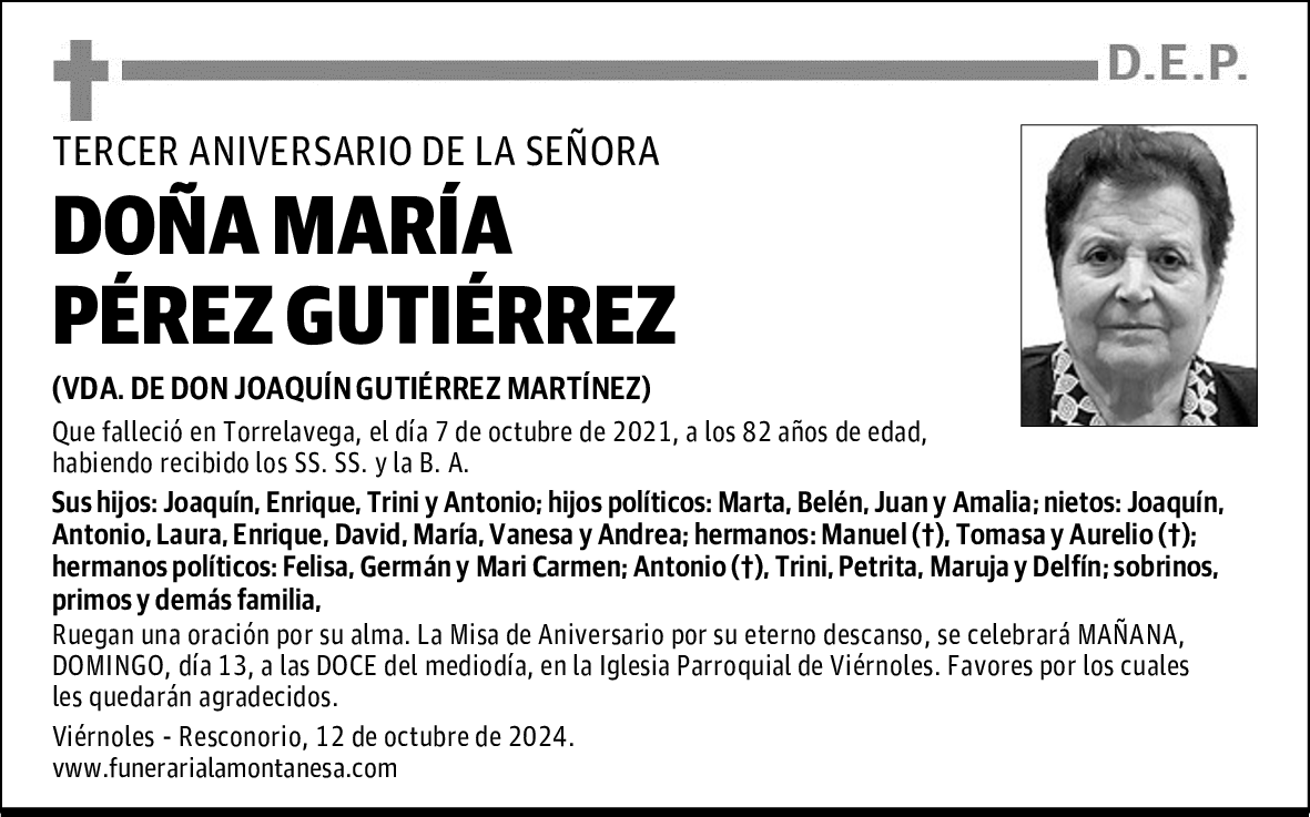 DOÑA MARÍA PÉREZ GUTIÉRREZ