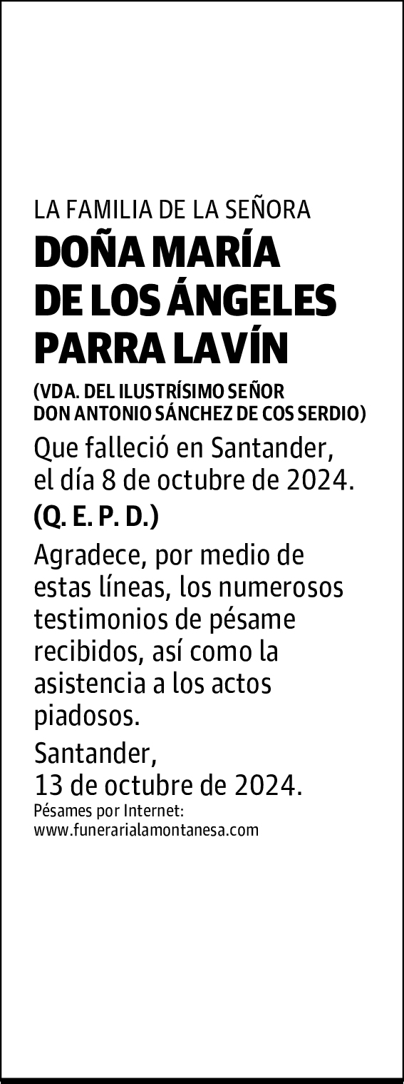 DOÑA MARÍA DE LOS ÁNGELES PARRA LAVÍN