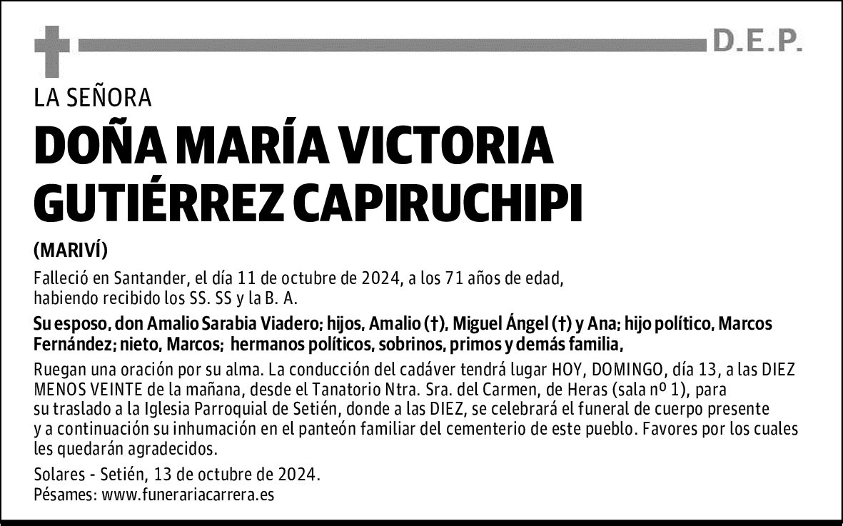 DOÑA MARÍA VICTORIA GUTIÉRREZ CAPIRUCHIPI