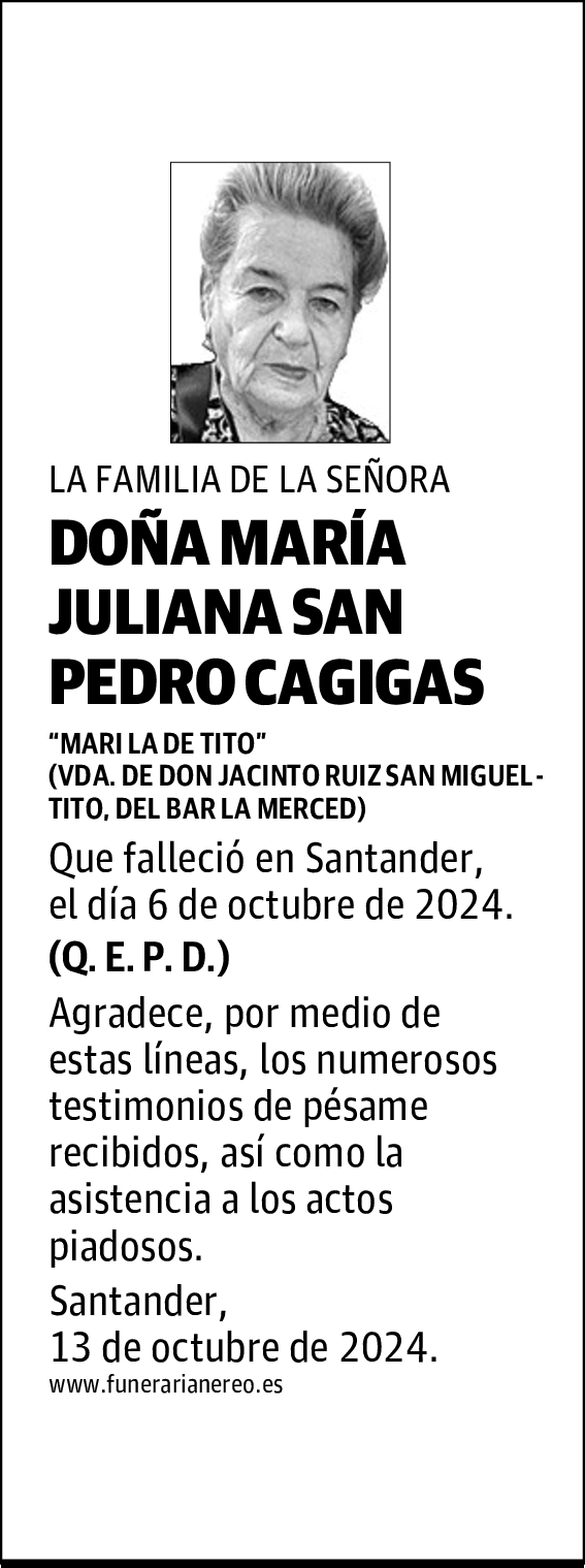 DOÑA MARÍA JULIANA SAN PEDRO CAGIGAS