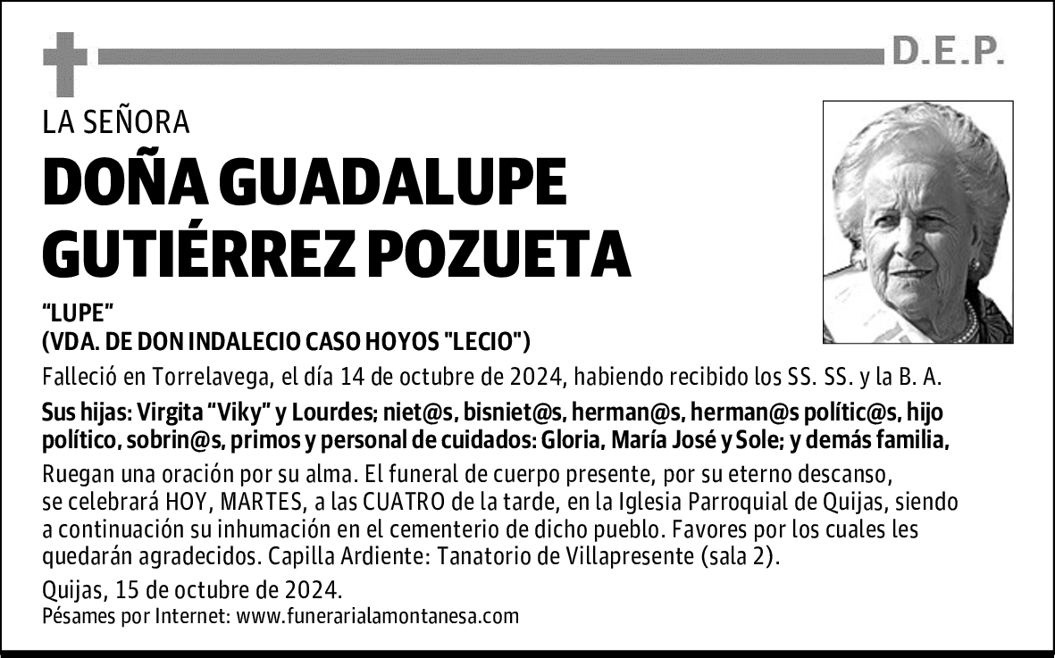 DOÑA GUADALUPE GUTIÉRREZ POZUETA