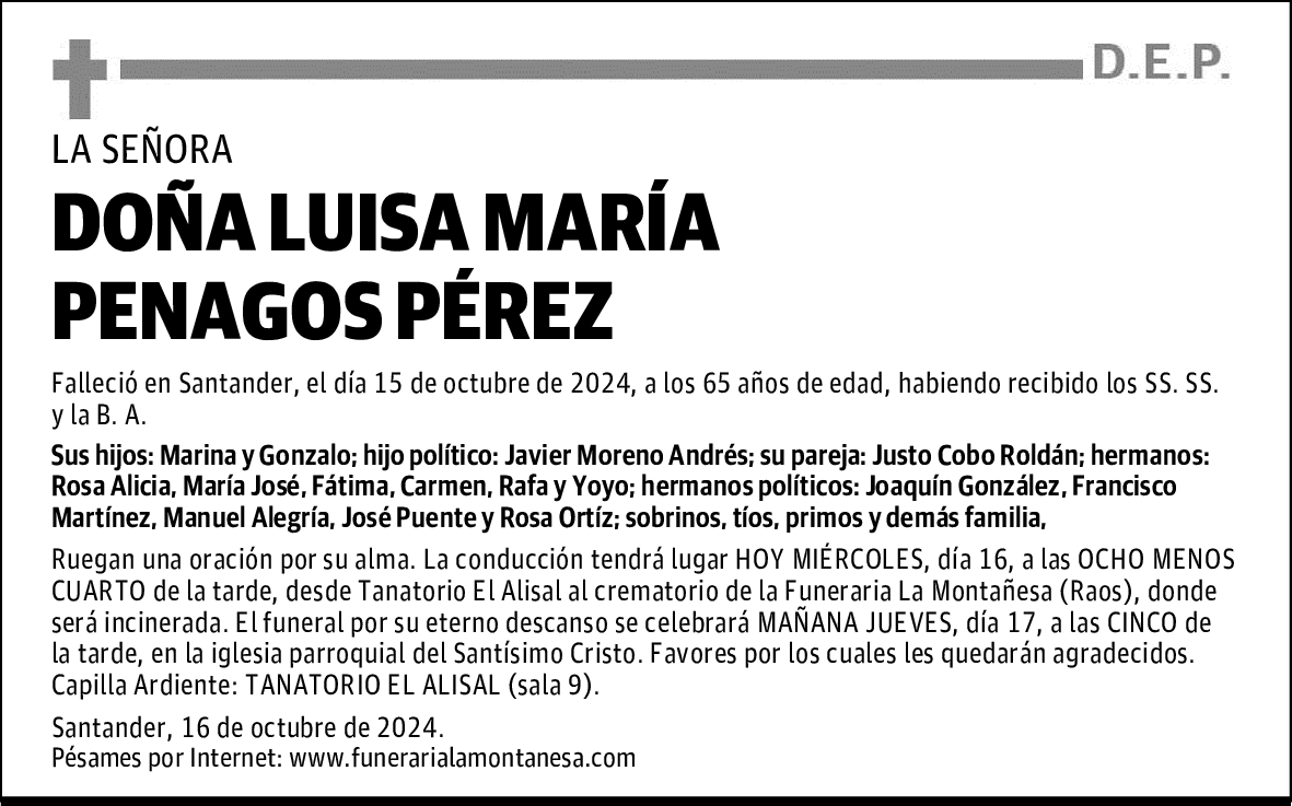 DOÑA LUISA MARÍA PENAGOS PÉREZ