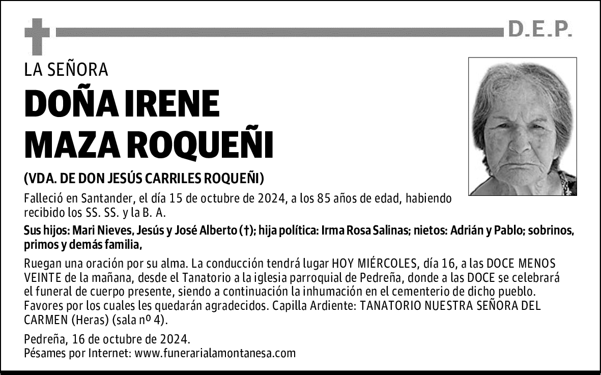 DOÑA IRENE MAZA ROQUEÑI