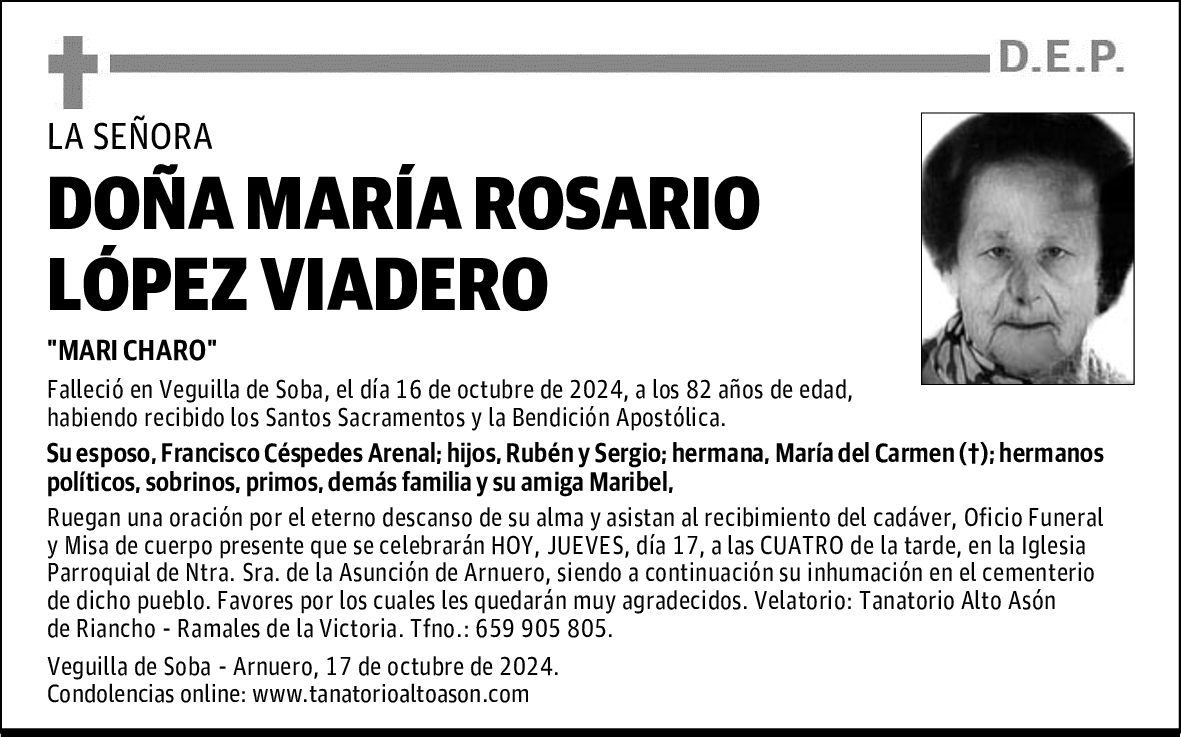 DOÑA MARÍA ROSARIO LÓPEZ VIADERO