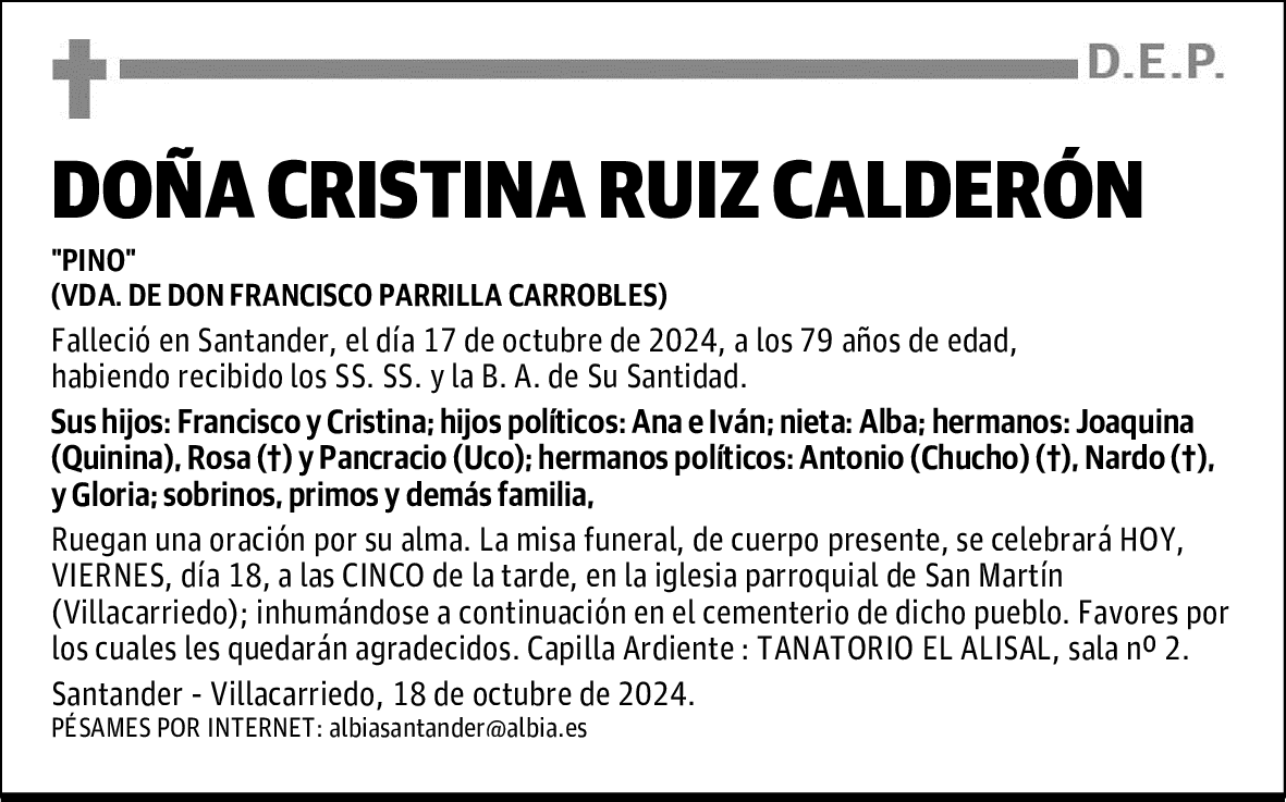 DOÑA CRISTINA RUIZ CALDERÓN