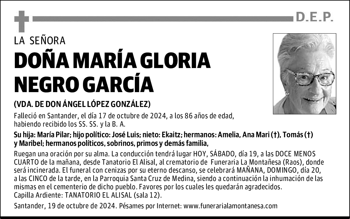 DOÑA MARÍA GLORIA NEGRO GARCÍA