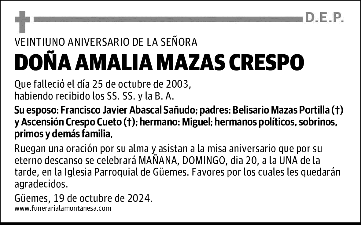 DOÑA AMALIA MAZAS CRESPO