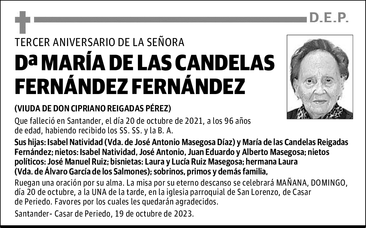 DOÑA MARÍA DE LAS CANDELAS FERNÁNDEZ FERNÁNDEZ