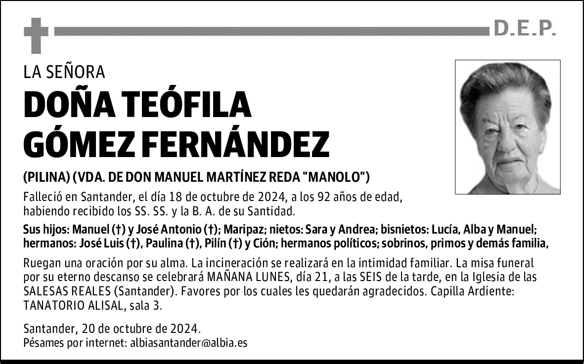 DOÑA TEÓFILA GÓMEZ FERNÁNDEZ