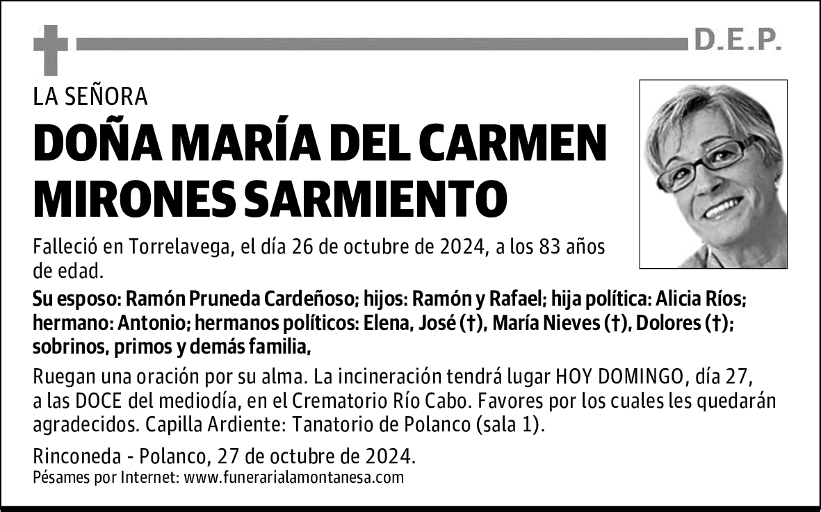 DOÑA MARÍA DEL CARMEN MIRONES SARMIENTO