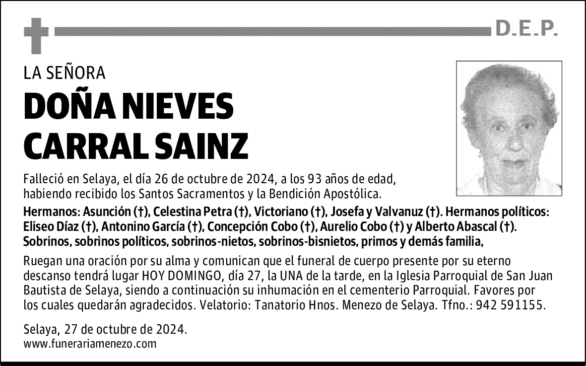 DOÑA NIEVES CARRAL SAINZ