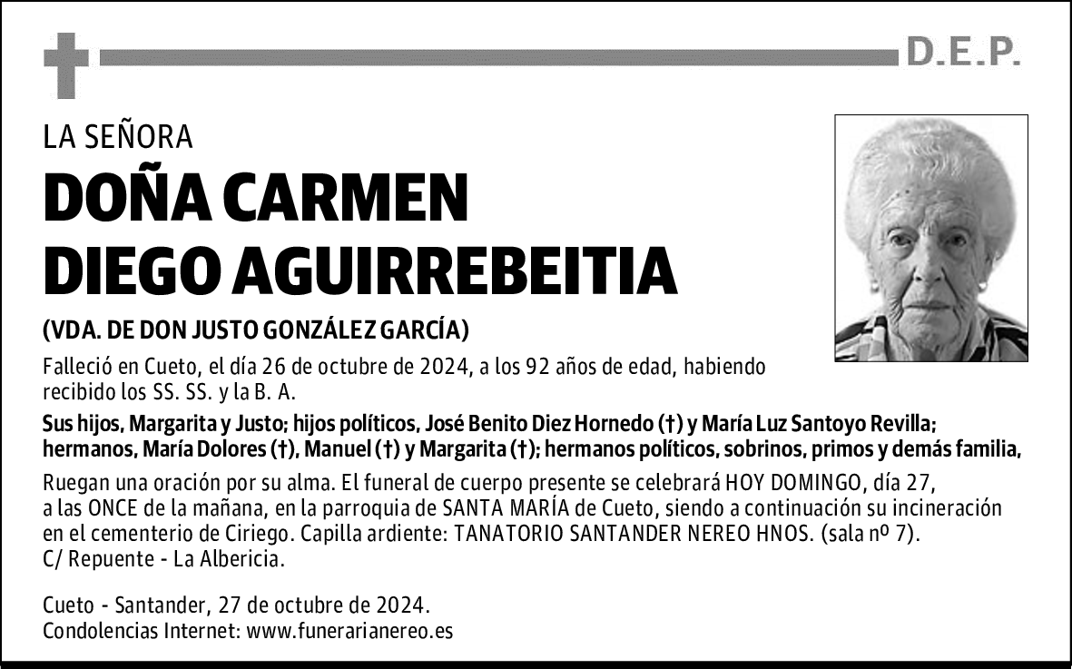 DOÑA CARMEN DIEGO AGUIRREBEITIA