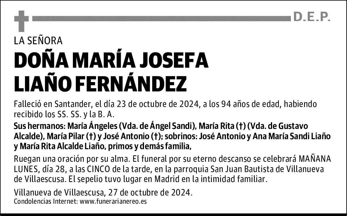 DOÑA MARÍA JOSEFA LIAÑO FERNÁNDEZ