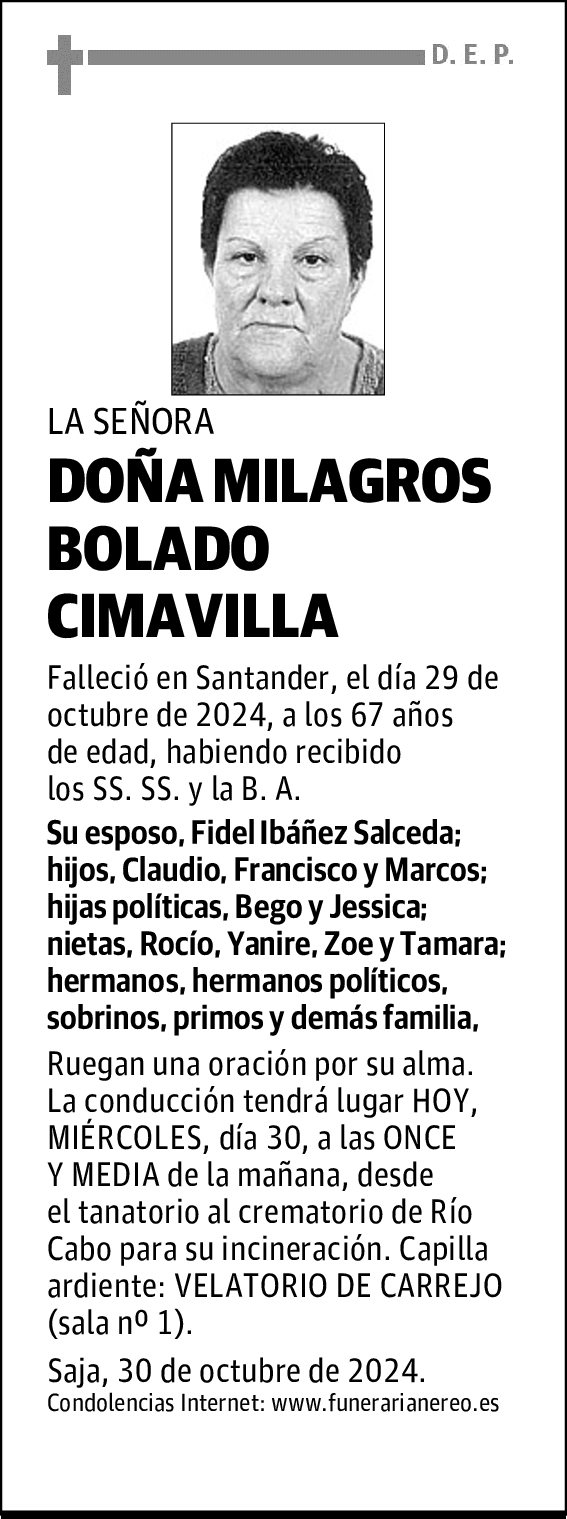 DOÑA MILAGROS BOLADO CIMAVILLA