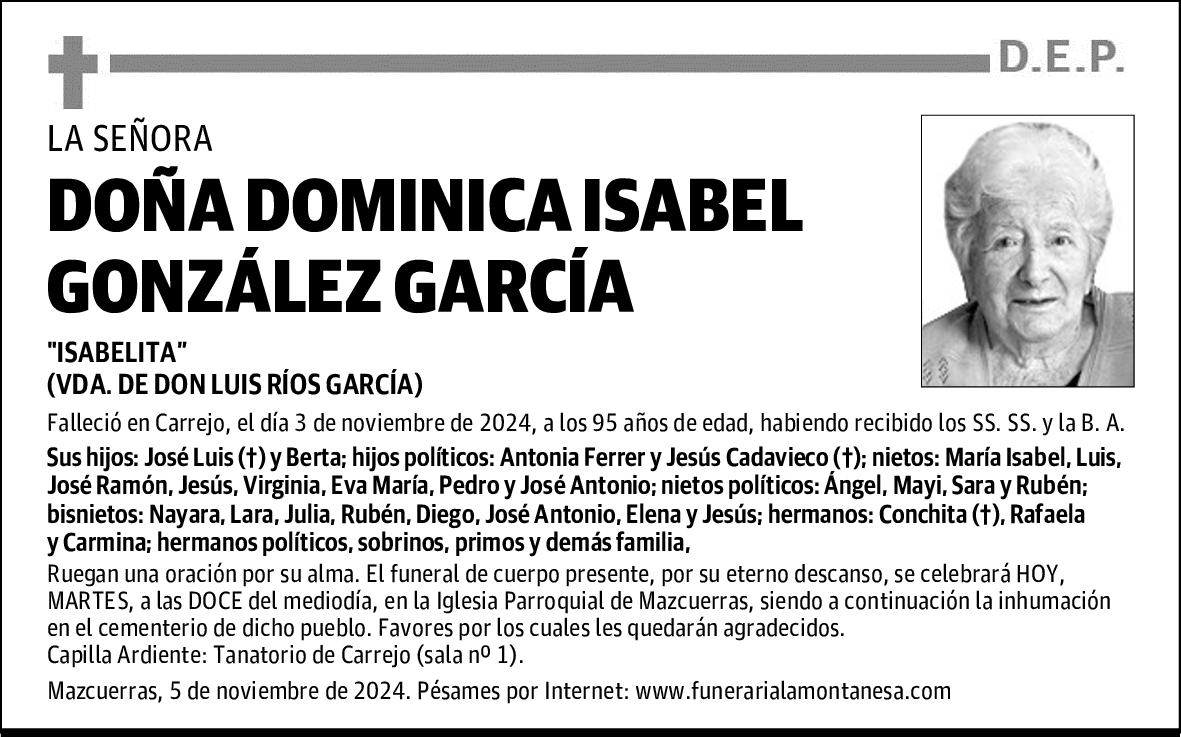 DOÑA DOMINICA ISABEL GONZÁLEZ GARCÍA