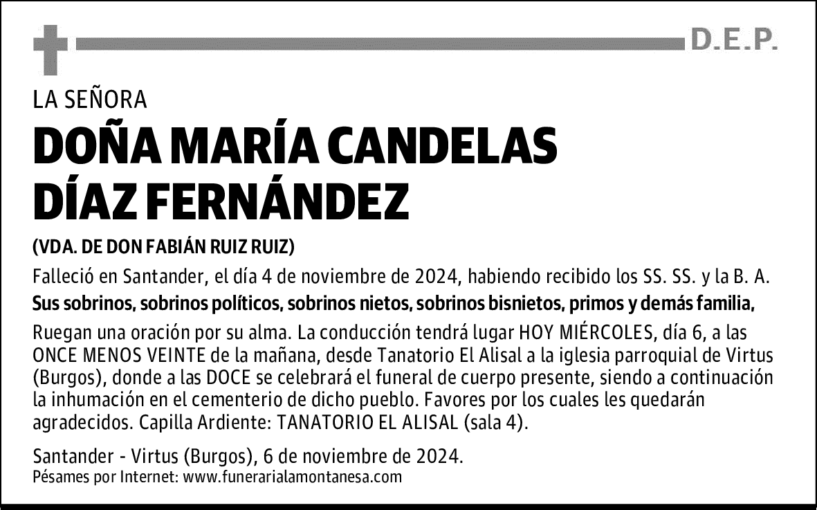 DOÑA MARÍA CANDELAS DÍAZ FERNÁNDEZ