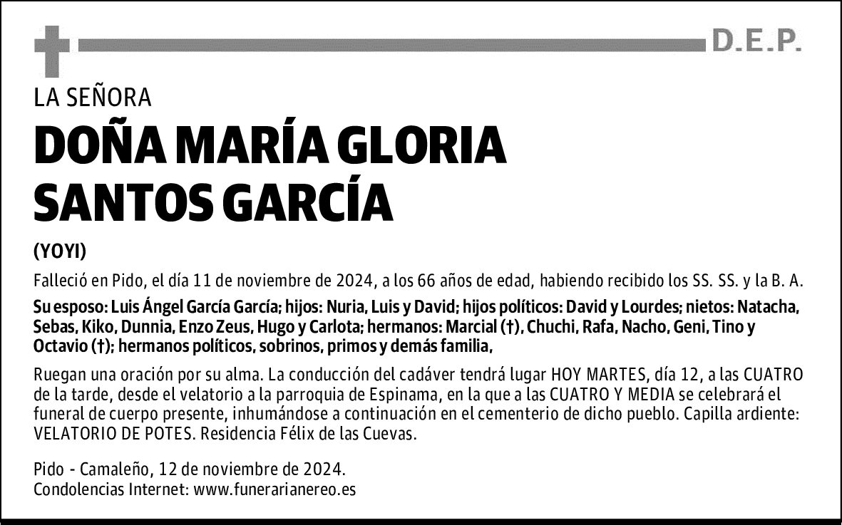 DOÑA MARÍA GLORIA SANTOS GARCÍA