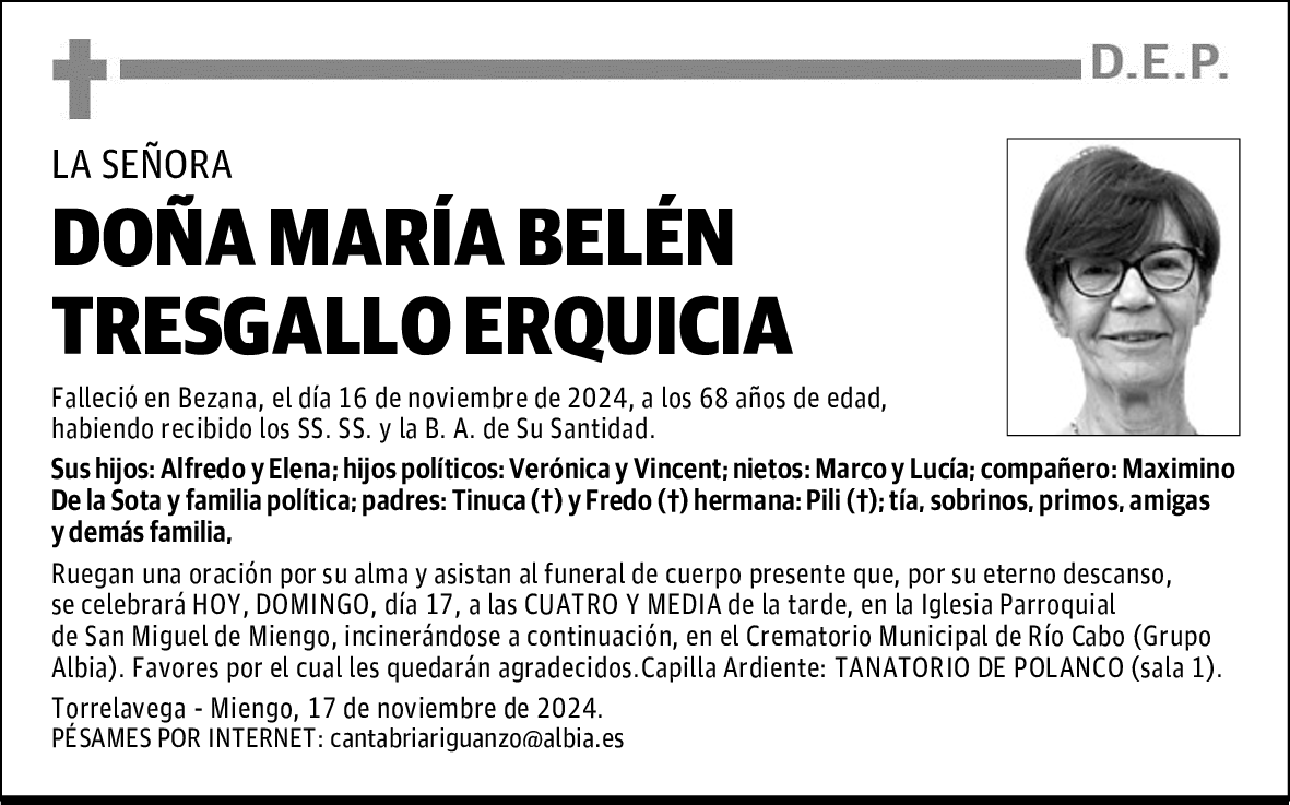 DOÑA MARÍA BELÉN TRESGALLO ERQUICIA