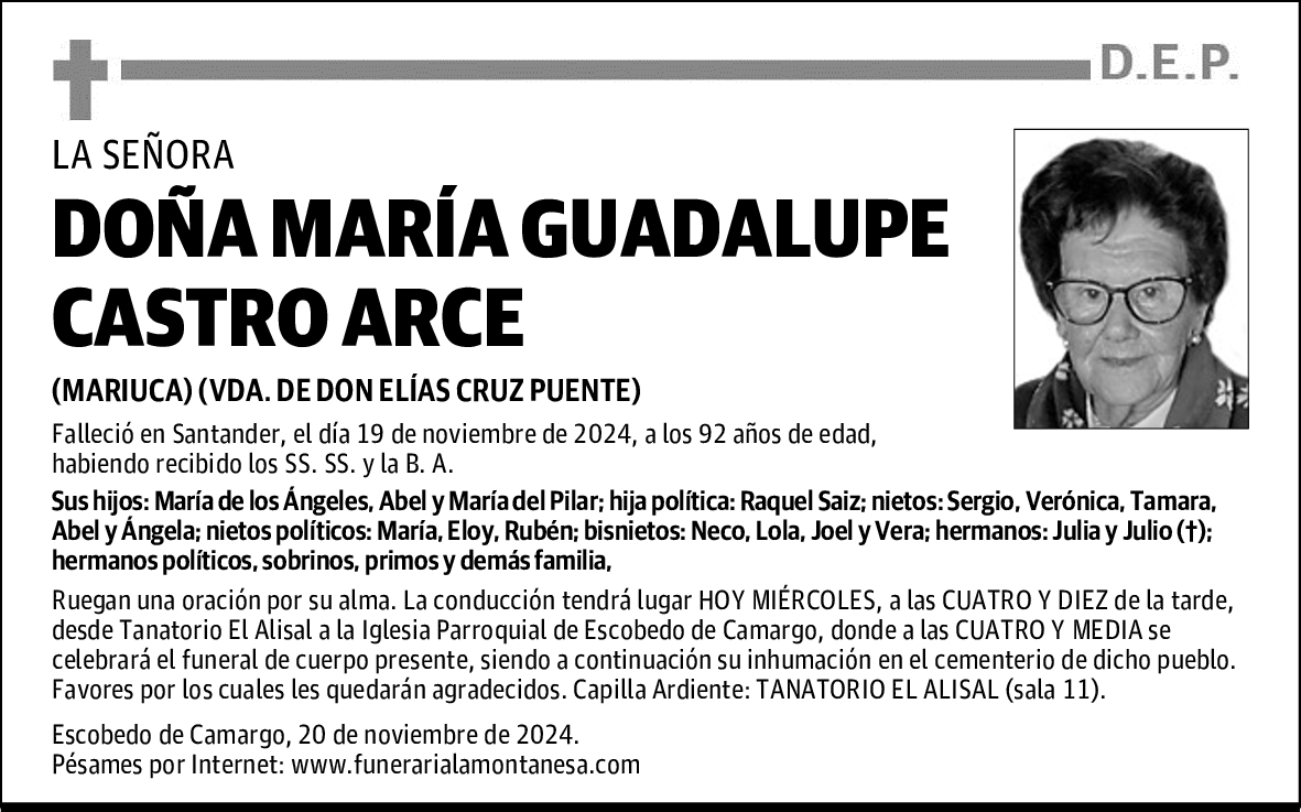 DOÑA MARÍA GUADALUPE CASTRO ARCE