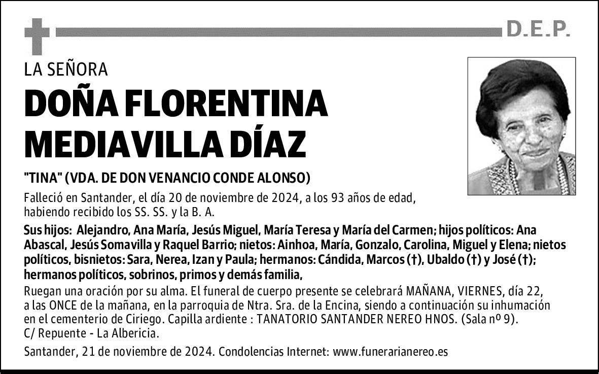 DOÑA FLORENTINA MEDIAVILLA DÍAZ