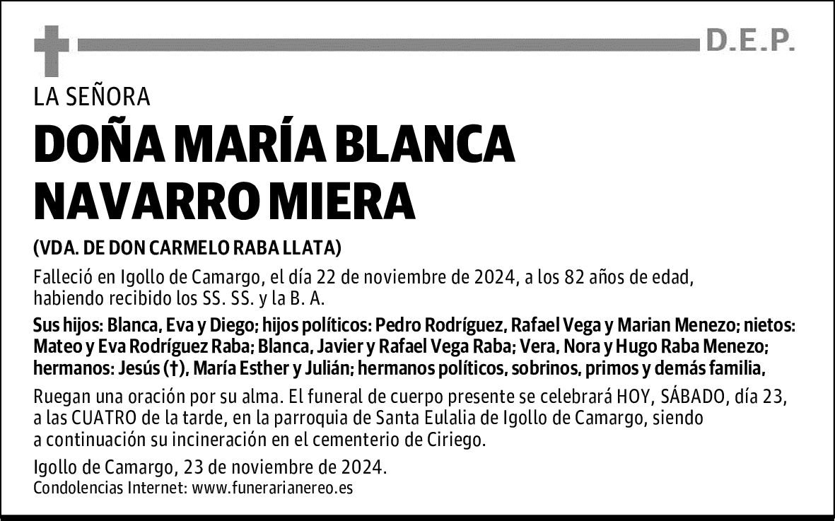 DOÑA MARÍA BLANCA NAVARRO MIERA