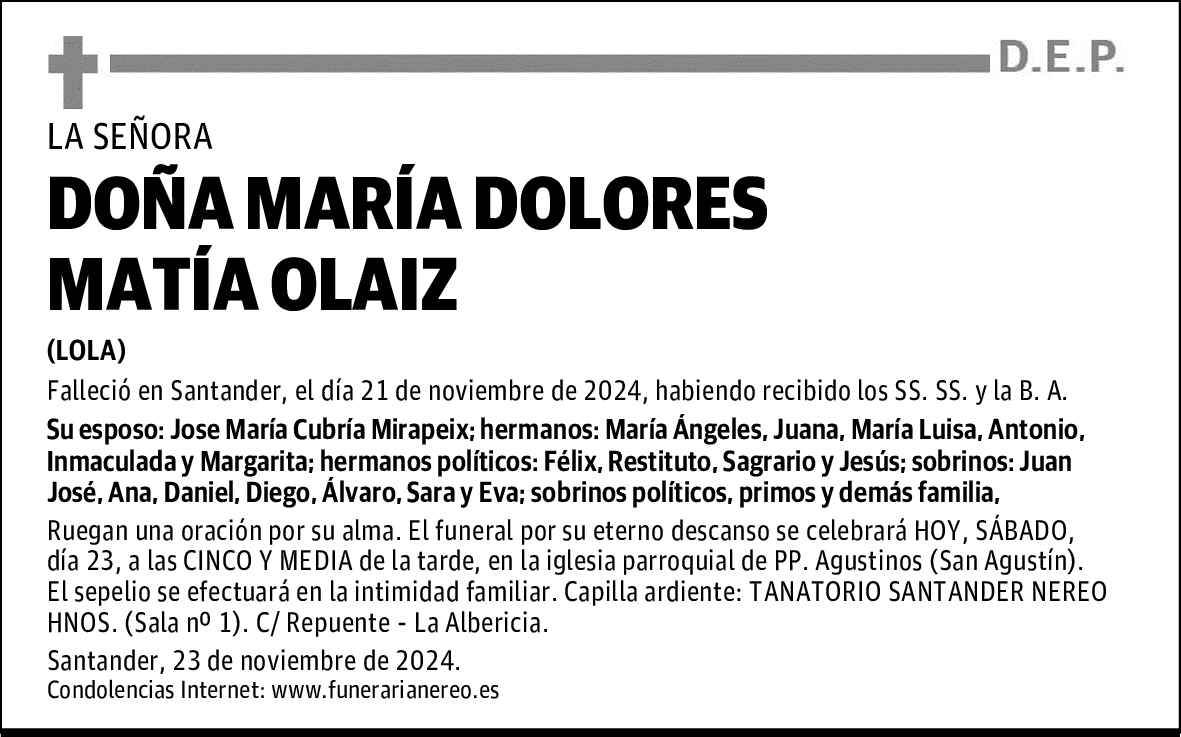 DOÑA MARíA DOLORES MATíA OLAIZ